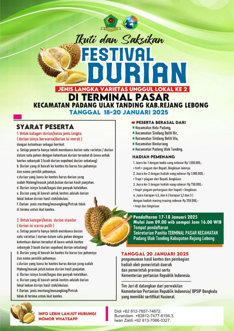 Festival Durian 2025 di Rejang Lebong: Ajang Promosi Durian Lokal ke Dunia!
